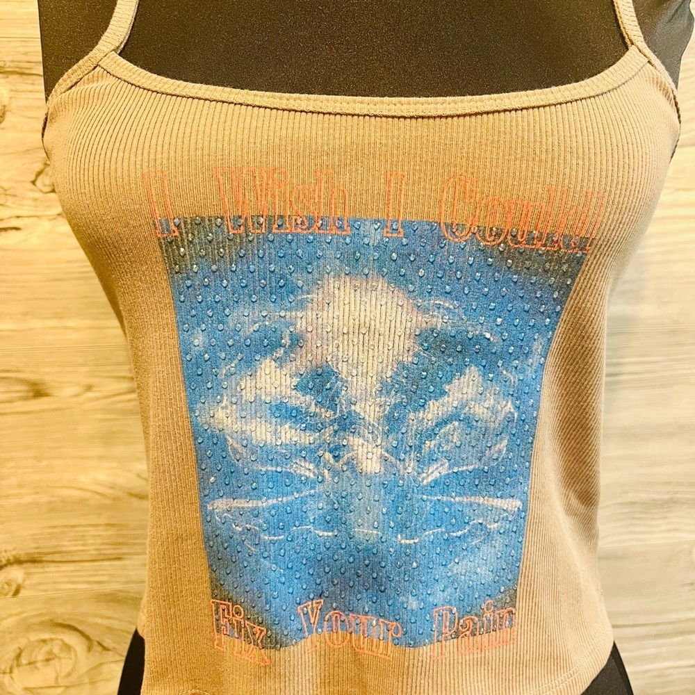 NWT Boys Lie Brown/Tan  Camisole with Blue Graphic Size M/L Rhinestone - Picture 4 of 15